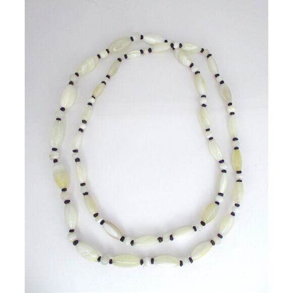 Oriental Banded White Agate Necklace 54" Around - Picture 1 of 6